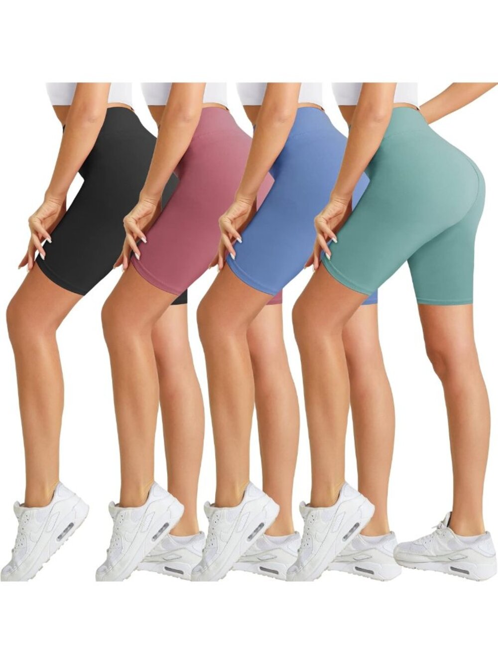 High Waist Biker Shorts for Women - 4 Pack, Soft & Comfortable, 8" Length